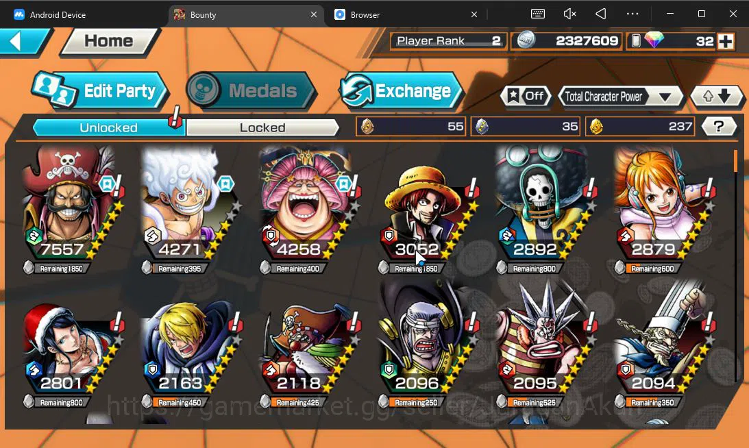 One Piece Bounty Rush Accounts Global | 3 META EX | KOP Roger, TFE Luffy, BoM Oir image 5