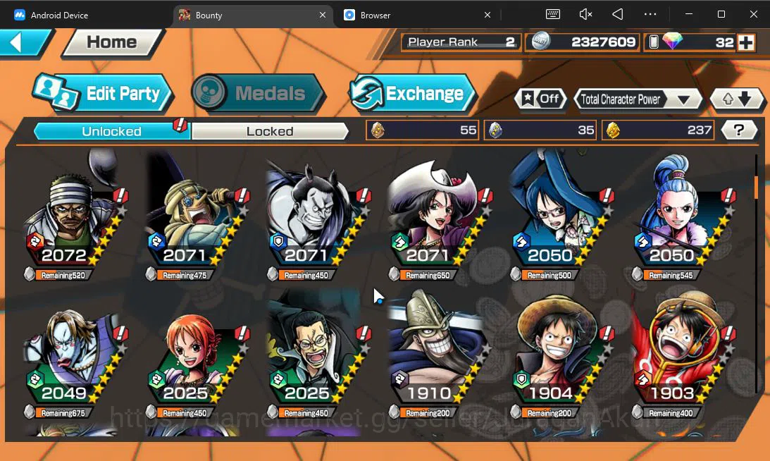 One Piece Bounty Rush Accounts Global | 3 META EX | KOP Roger, TFE Luffy, BoM Oir image 6