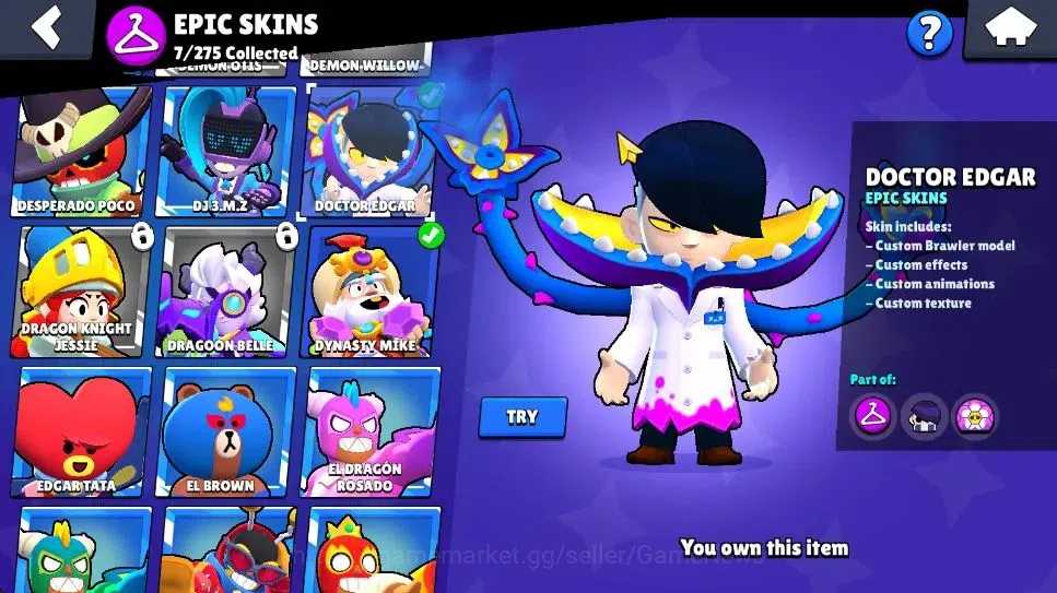Brawl Stars Accounts 1173 Trophy|7K Bling|20 Brawlers 3 Max Lvl [BO,Edgar,Tara]|2 Myth [Porcelain Pearl,Possessed Poco] 7 14