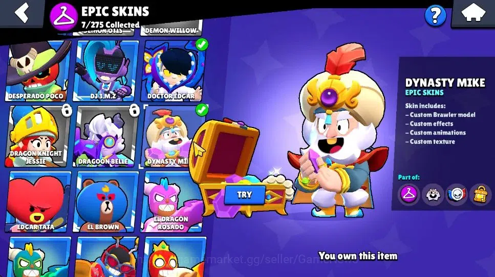 Brawl Stars Accounts 1173 Trophy|7K Bling|20 Brawlers 3 Max Lvl [BO,Edgar,Tara]|2 Myth [Porcelain Pearl,Possessed Poco] 7 15