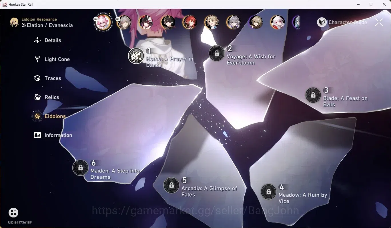 Honkai Star Rail Accounts Others ASIA|TL 63|5 Char Limited ([YaoGuang,Evanescia E1]+Sign,Sparkle,Dan Heng-Perma,Houhou)|Mc 6