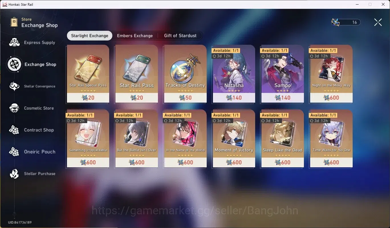 Honkai Star Rail Accounts Others ASIA|TL 63|5 Char Limited ([YaoGuang,Evanescia E1]+Sign,Sparkle,Dan Heng-Perma,Houhou)|Mc 8