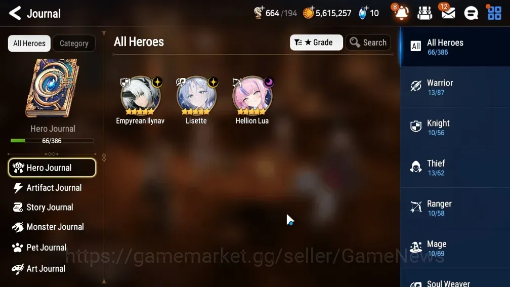 Epic Seven Accounts High-End GLOBAL UnVerif|NewEra|3 ML (Lisette,E Ilynav,H Lua)+Estelle,Lidica,Landy,Tenebria,Etc|4K 1