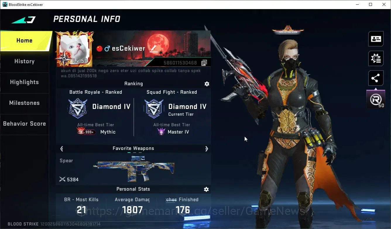 Blood Strike Accounts ASIA|ETERNAL[ZERO-Odashadow,Desert Eagle-Scorpius] image 2