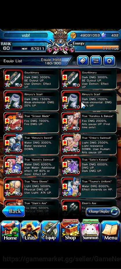 Grand Summoners Accounts End-Game Global|Rank 60|20 Ascend| ToumaTW,RimuruTW,MisakaTW,ChloeTW,Roy,WH Fen,Pinnacle 7