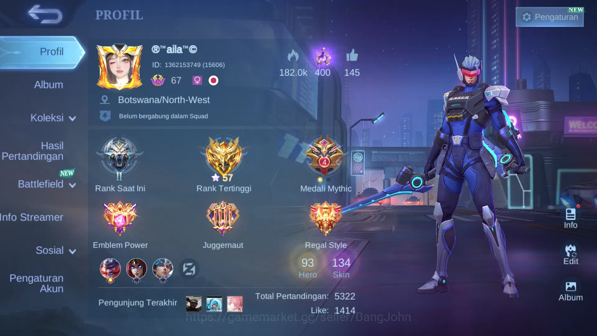 Hero 93 | Skin 134 | KOF Karina | Saber Cyclops, Saber | Epic Roger, Harley | Dragontamer Valir, Masha, Kimmy | Starlight Cici, Zhuxin ~ ML1055B Mobile Legends: Bang Bang Others Hero 93 | Skin 134 | KOF Karina | Saber Cyclops, S image 1