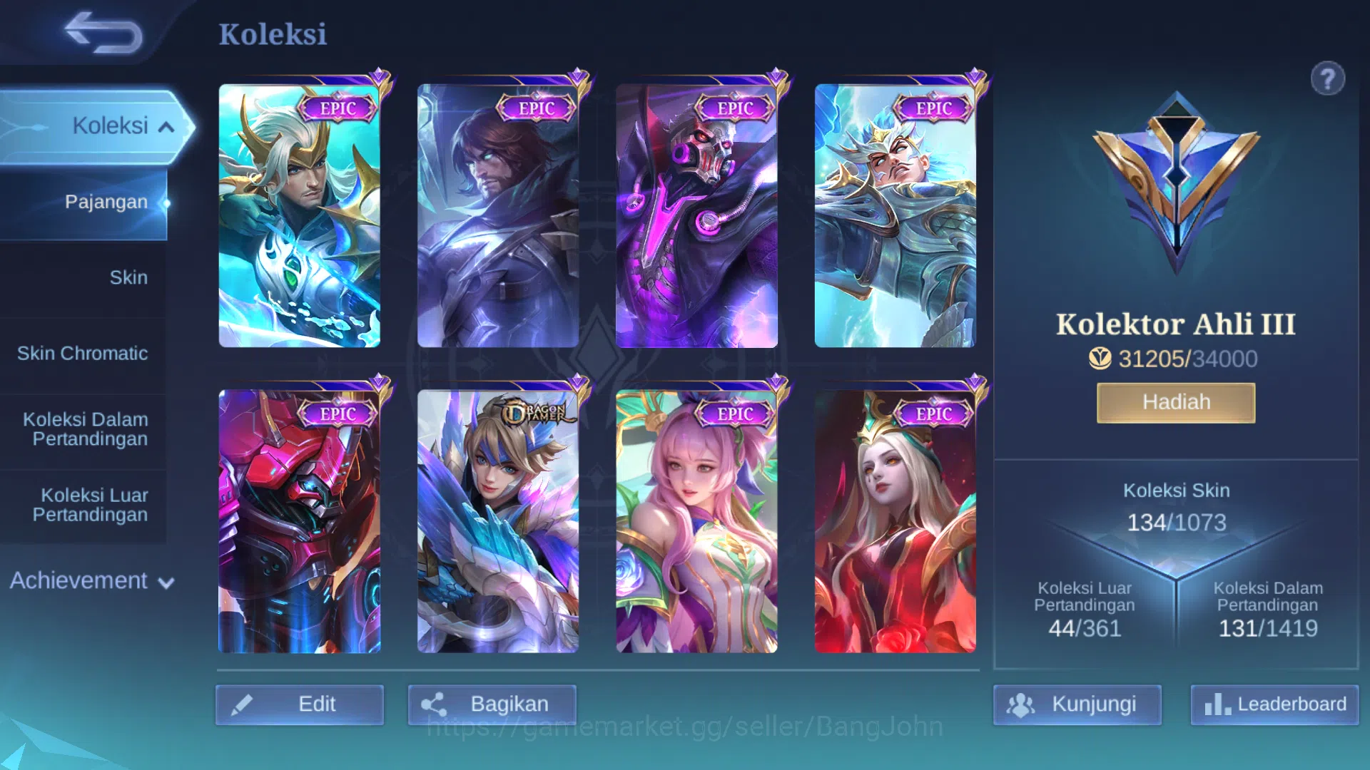 Mobile Legends: Bang Bang Accounts Others Hero 93 | Skin 134 | KOF Karina | Saber Cyclops, Saber | Epic Roger, Harley 11