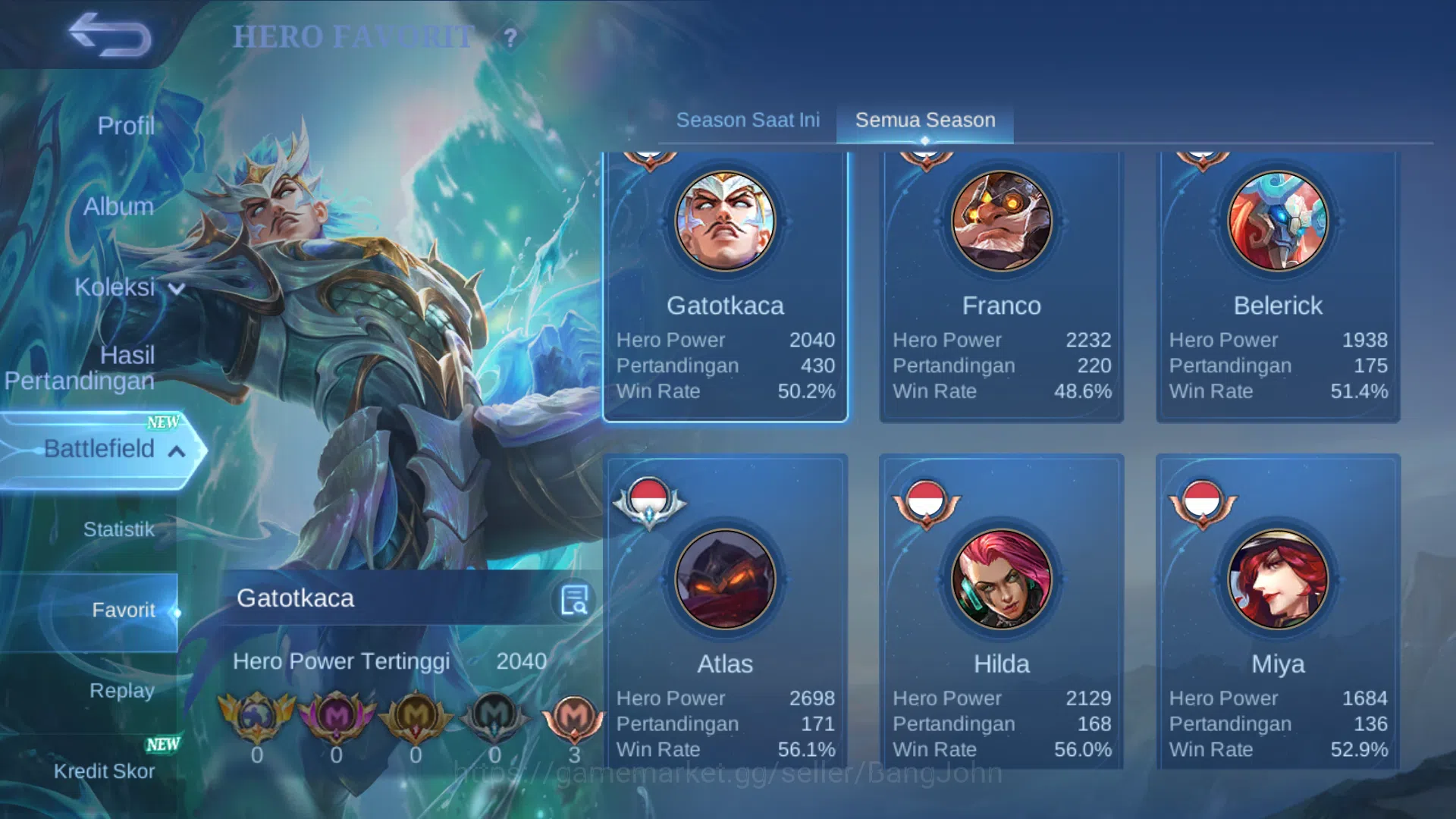 Mobile Legends: Bang Bang Accounts Others Hero 93 | Skin 134 | KOF Karina | Saber Cyclops, Saber | Epic Roger, Harley 17
