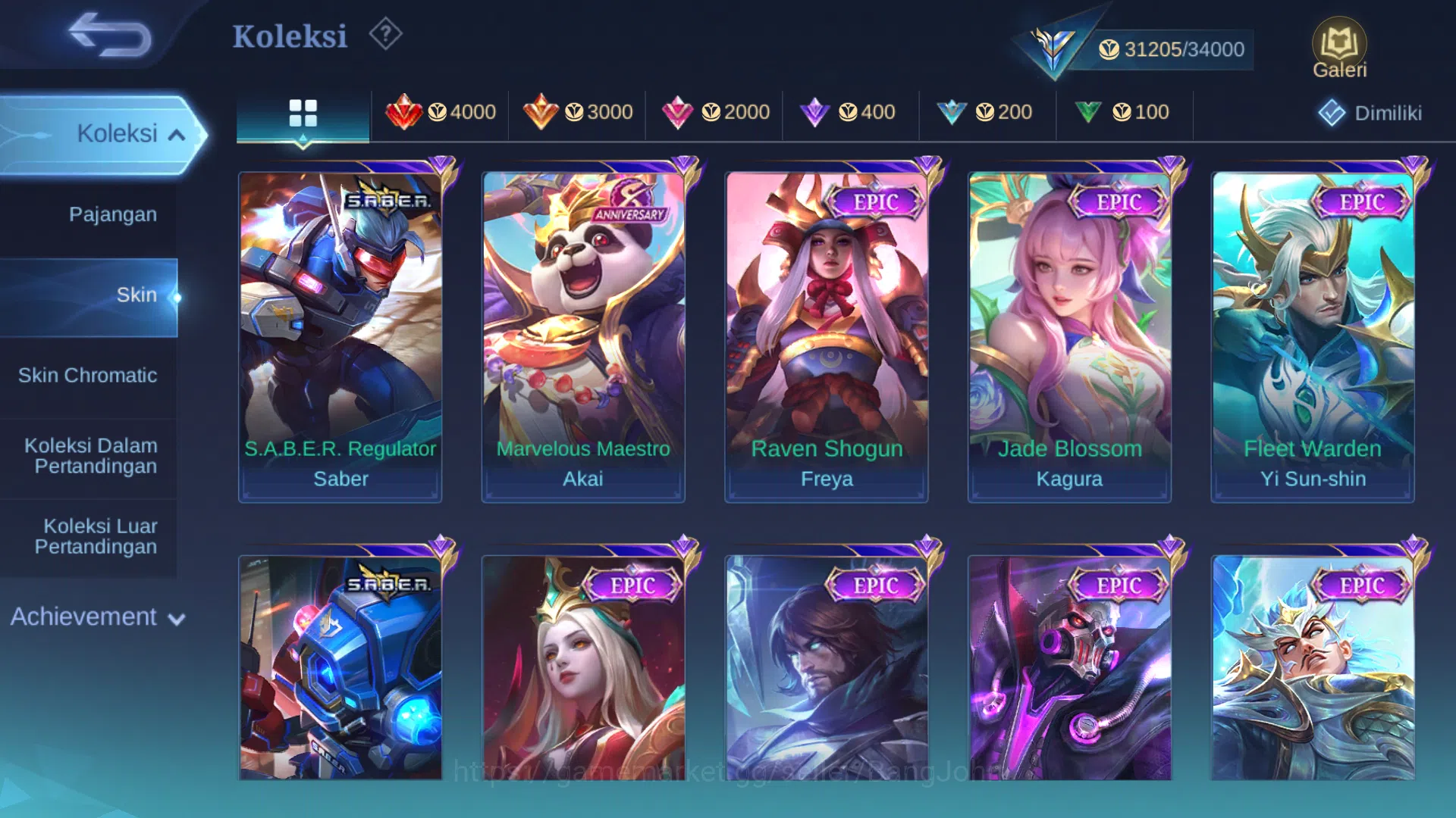 Mobile Legends: Bang Bang Accounts Others Hero 93 | Skin 134 | KOF Karina | Saber Cyclops, Saber | Epic Roger, Harley 4