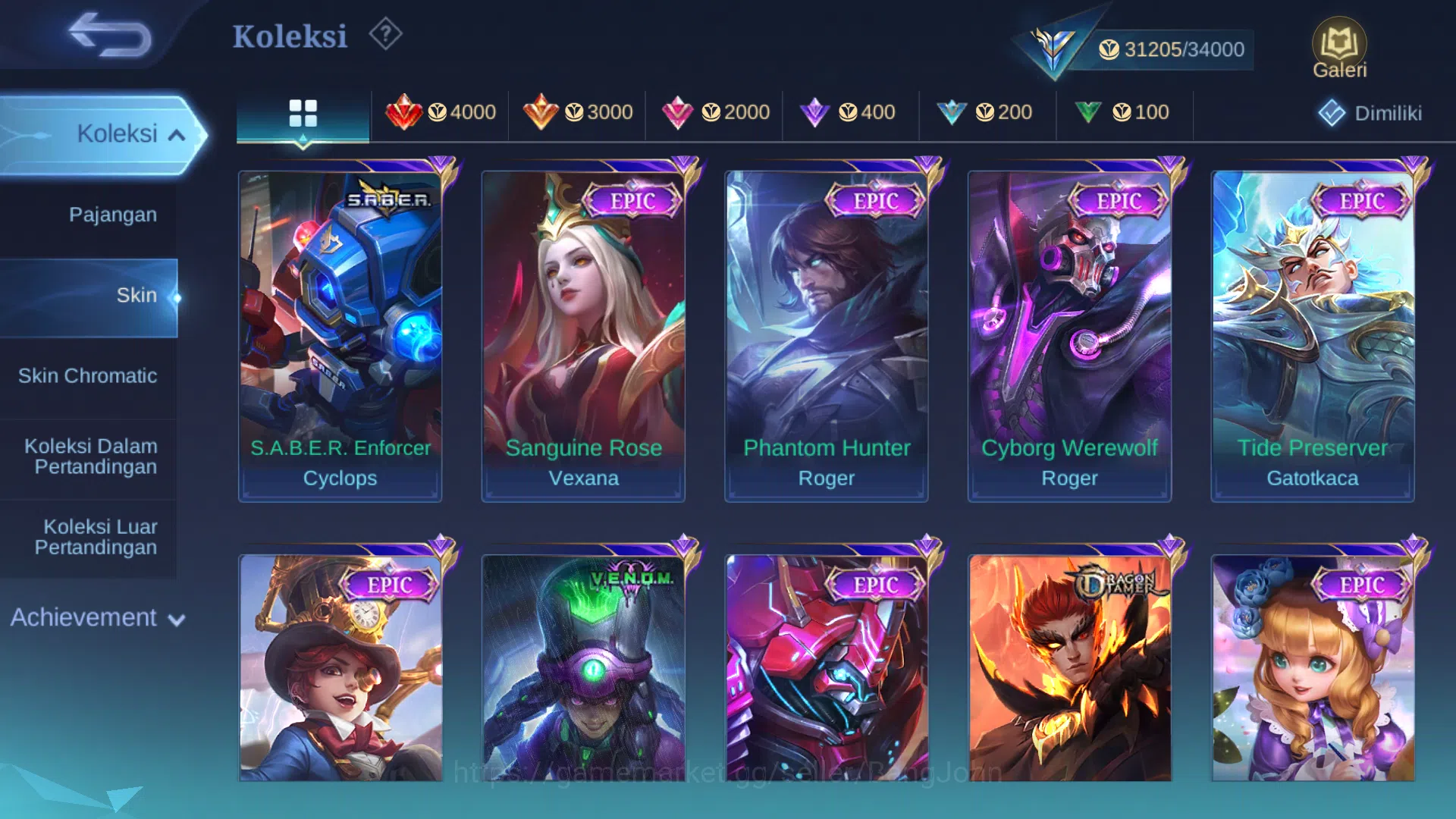 Mobile Legends: Bang Bang Accounts Others Hero 93 | Skin 134 | KOF Karina | Saber Cyclops, Saber | Epic Roger, Harley 5