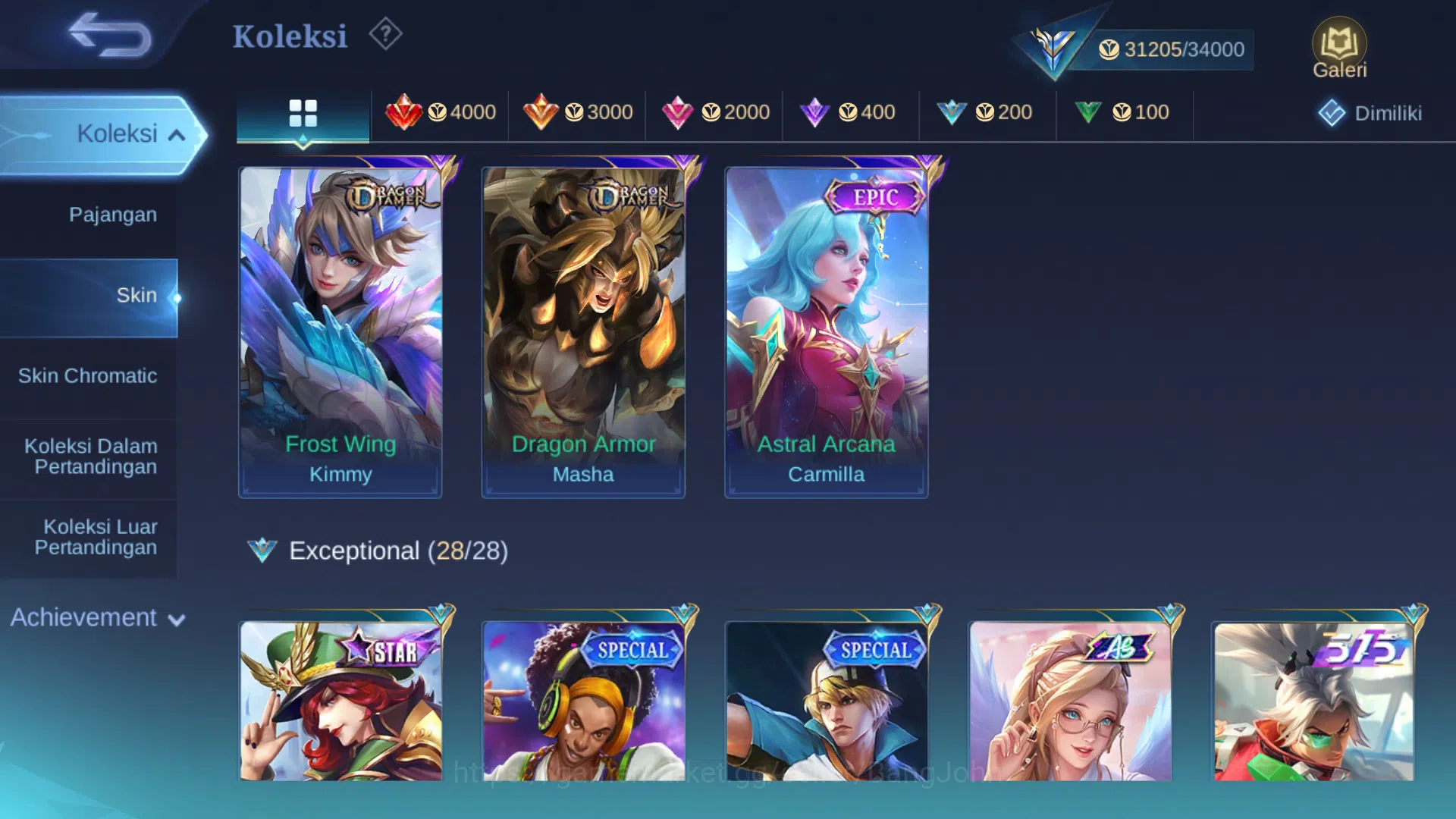 Mobile Legends: Bang Bang Accounts Others Hero 93 | Skin 134 | KOF Karina | Saber Cyclops, Saber | Epic Roger, Harley 7