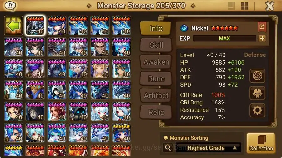 Summoners War: Sky Arena Accounts End-Game Global Lv100|5 LD[Lucifer,Juliane,Maya,Craig,Birgitta]|70 NB5 Leo,Etc|160 3
