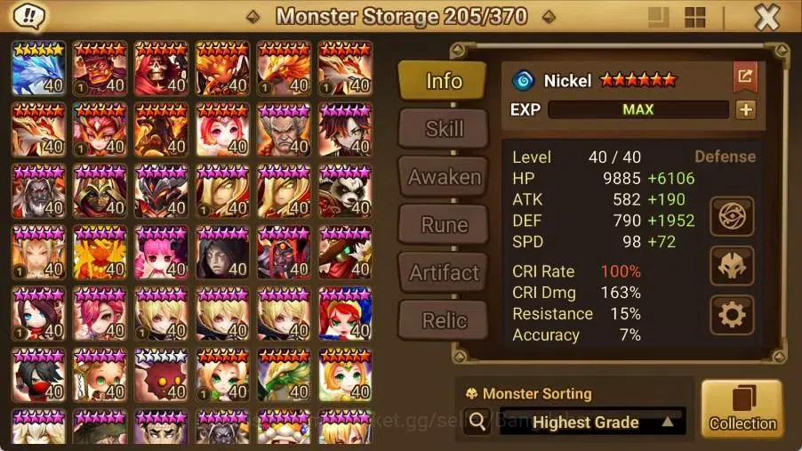 Summoners War: Sky Arena Accounts End-Game Global Lv100|5 LD[Lucifer,Juliane,Maya,Craig,Birgitta]|70 NB5 Leo,Etc|160 4