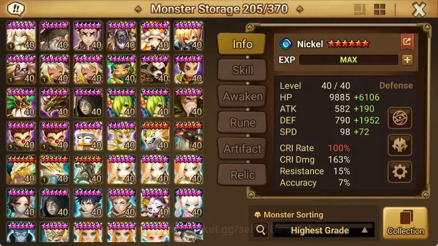 Summoners War: Sky Arena Accounts End-Game Global Lv100|5 LD[Lucifer,Juliane,Maya,Craig,Birgitta]|70 NB5 Leo,Etc|160 5