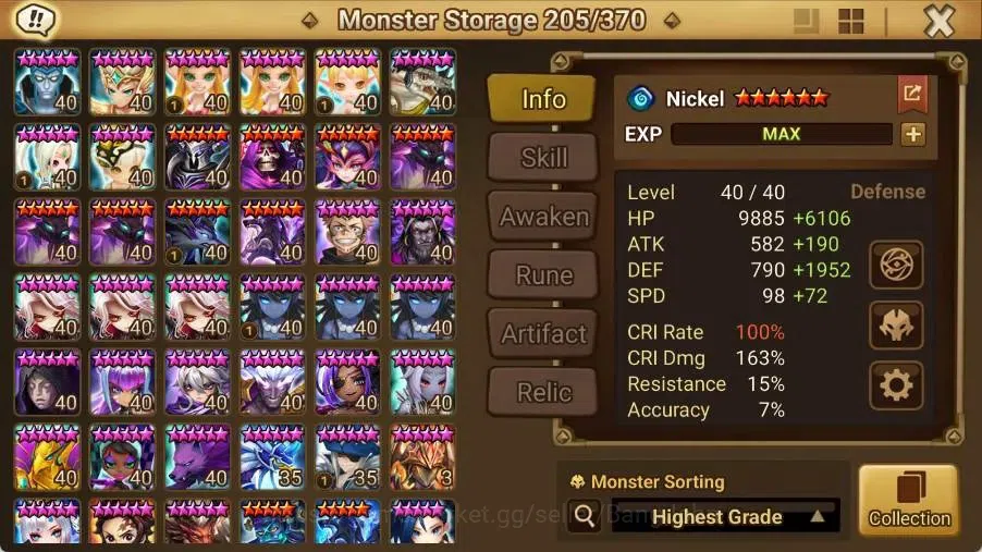 Summoners War: Sky Arena Accounts End-Game Global Lv100|5 LD[Lucifer,Juliane,Maya,Craig,Birgitta]|70 NB5 Leo,Etc|160 6