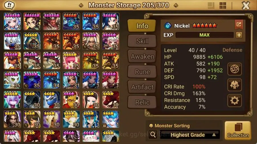 Summoners War: Sky Arena Accounts End-Game Global Lv100|5 LD[Lucifer,Juliane,Maya,Craig,Birgitta]|70 NB5 Leo,Etc|160 7