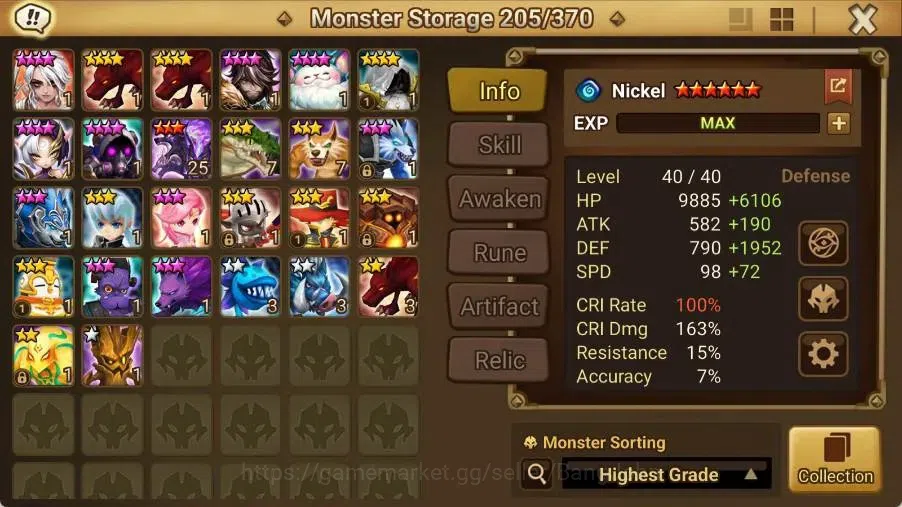 Summoners War: Sky Arena Accounts End-Game Global Lv100|5 LD[Lucifer,Juliane,Maya,Craig,Birgitta]|70 NB5 Leo,Etc|160 8