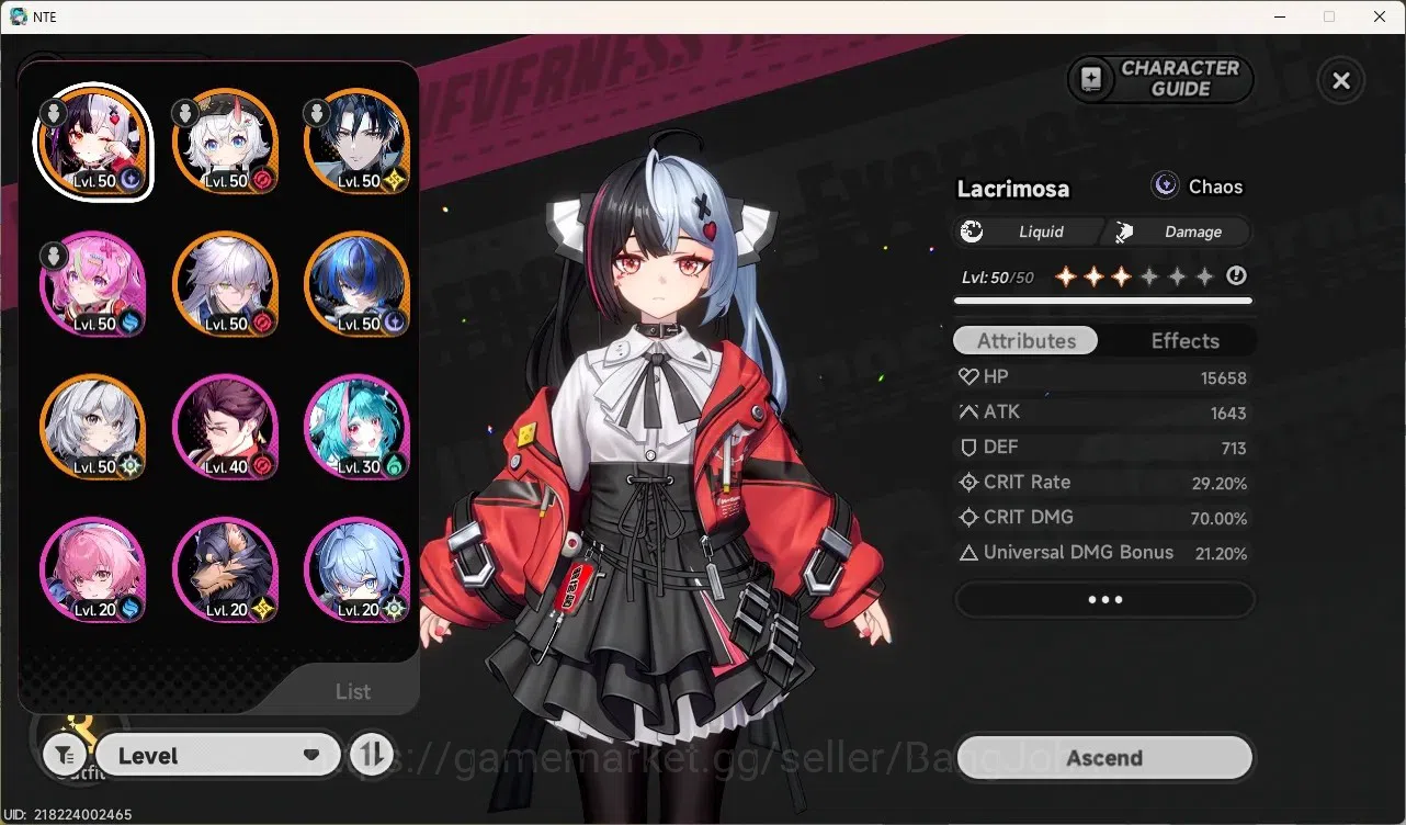 Neverness to Everness Accounts SEA | Lv 42 | 5 S-Class|2 Limited[Lacrimosa,Chaos]|SelectorOff|MCFemale|TakeMail Check SS 2