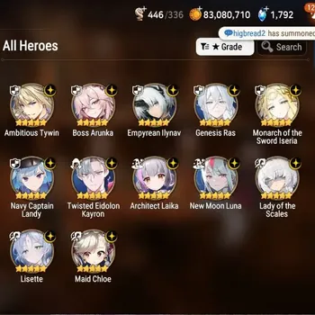 Epic Seven Accounts High-End Global Unverif| 22 ML (Lisette,LOTScales,BArunka,MonIseria,DarkDiene,Yulha,Zio,Luna,etc) Full