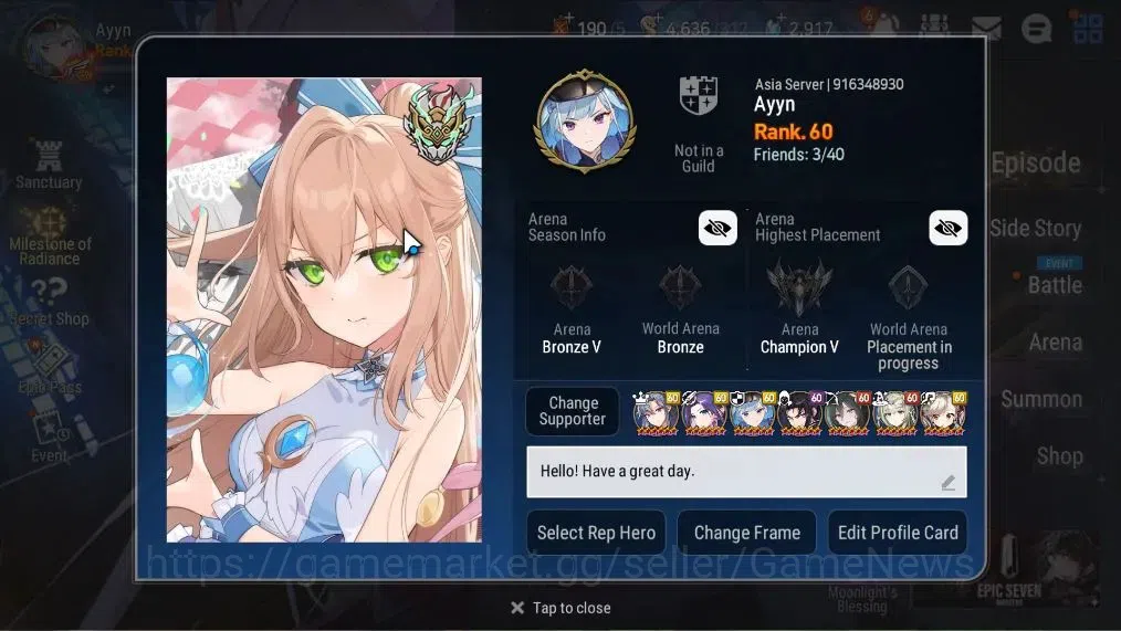 Epic Seven Accounts Asia Verif|15 ML(Spirit Eye Celine,Falen Cecilia,H image 2