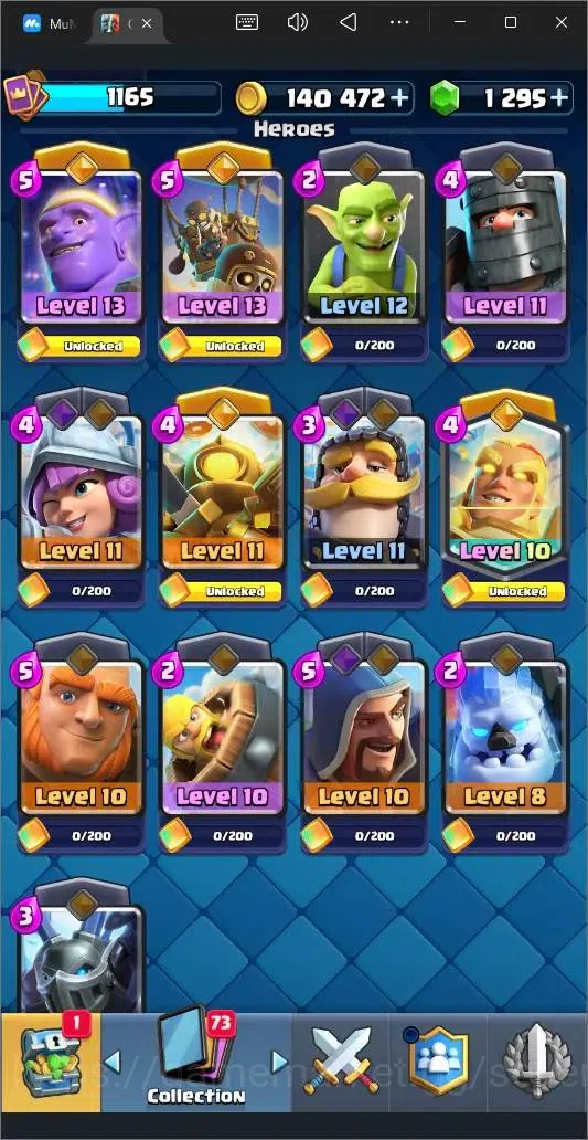 Clash Royale Accounts High-End Global |CL 1165|KTL 13|Trophy 8217|119 Cards|6 Champ|7 Evo|4 Hero|Arena 21|1295 Gems|140K 11