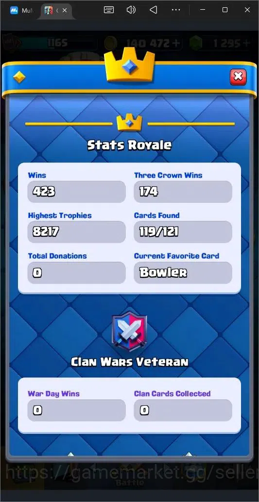 Clash Royale Accounts High-End Global |CL 1165|KTL 13|Trophy 8217|119 Cards|6 Champ|7 Evo|4 Hero|Arena 21|1295 Gems|140K 5