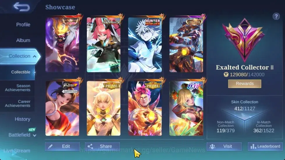 Mobile Legends: Bang Bang Accounts Collector Hero 133|Skin 412|Highest Imo 104|Legend Franco|Harith HxH,(YSS,Nata) CC,Layla 2