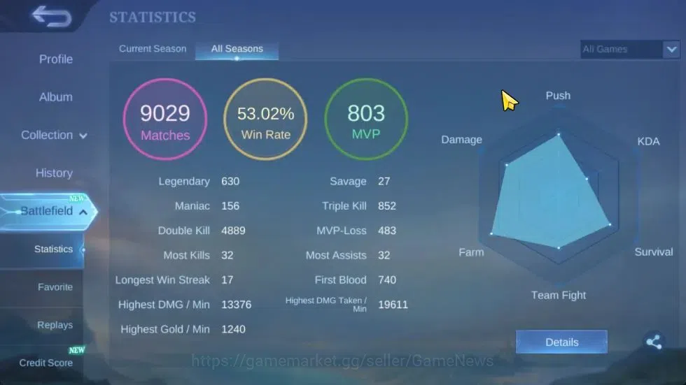 Mobile Legends: Bang Bang Accounts Collector Hero 133|Skin 412|Highest Imo 104|Legend Franco|Harith HxH,(YSS,Nata) CC,Layla 3
