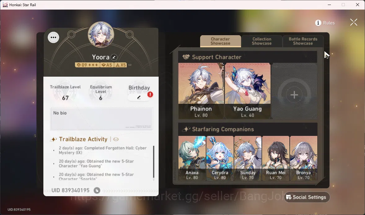 Honkai Star Rail Accounts ASIA | TL 67 | Dan heng, Yao guang, Sparkle,Cyrene image 2