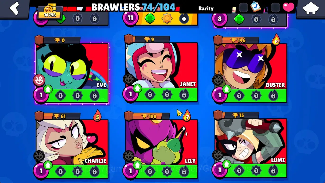 Brawl Stars Accounts 14796 Trophy|74 Brawlers 14 Max|174 Skin|2 HyperCh(Mecha Rose P,Scratcher Poco),2 Legend,10 13