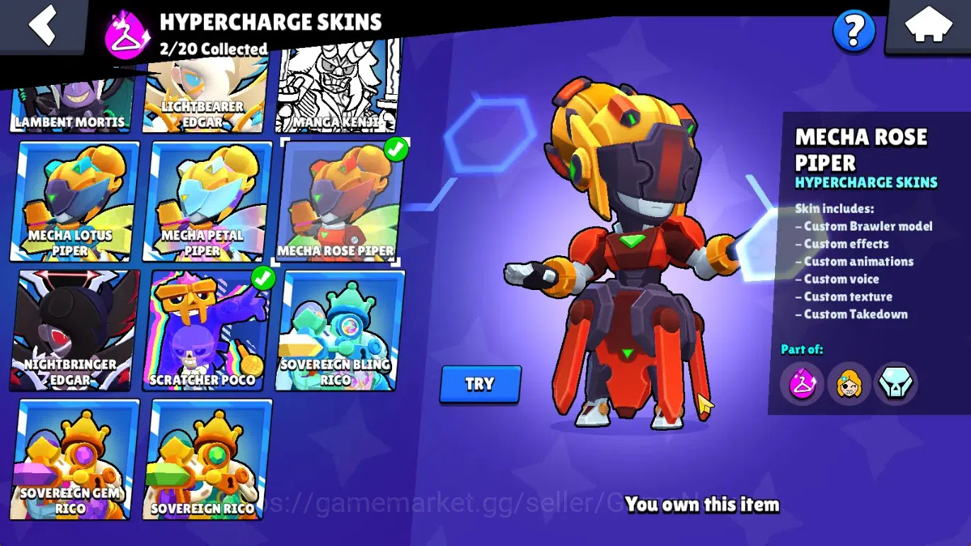 Brawl Stars Accounts 14796 Trophy|74 Brawlers 14 Max|174 Skin|2 HyperCh(Mecha Rose P,Scratcher Poco),2 Legend,10 16