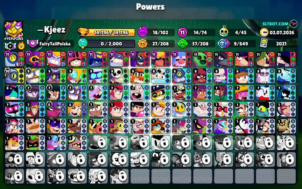 Brawl Stars Accounts 14796 Trophy|74 Brawlers 14 Max|174 Skin|2 HyperCh(Mecha Rose P,Scratcher Poco),2 Legend,10 2