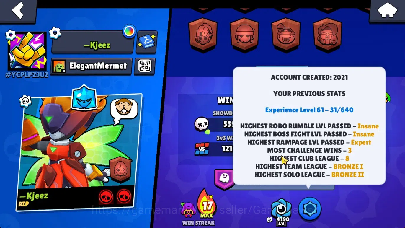 Brawl Stars Accounts 14796 Trophy|74 Brawlers 14 Max|174 Skin|2 HyperCh(Mecha Rose P,Scratcher Poco),2 Legend,10 5