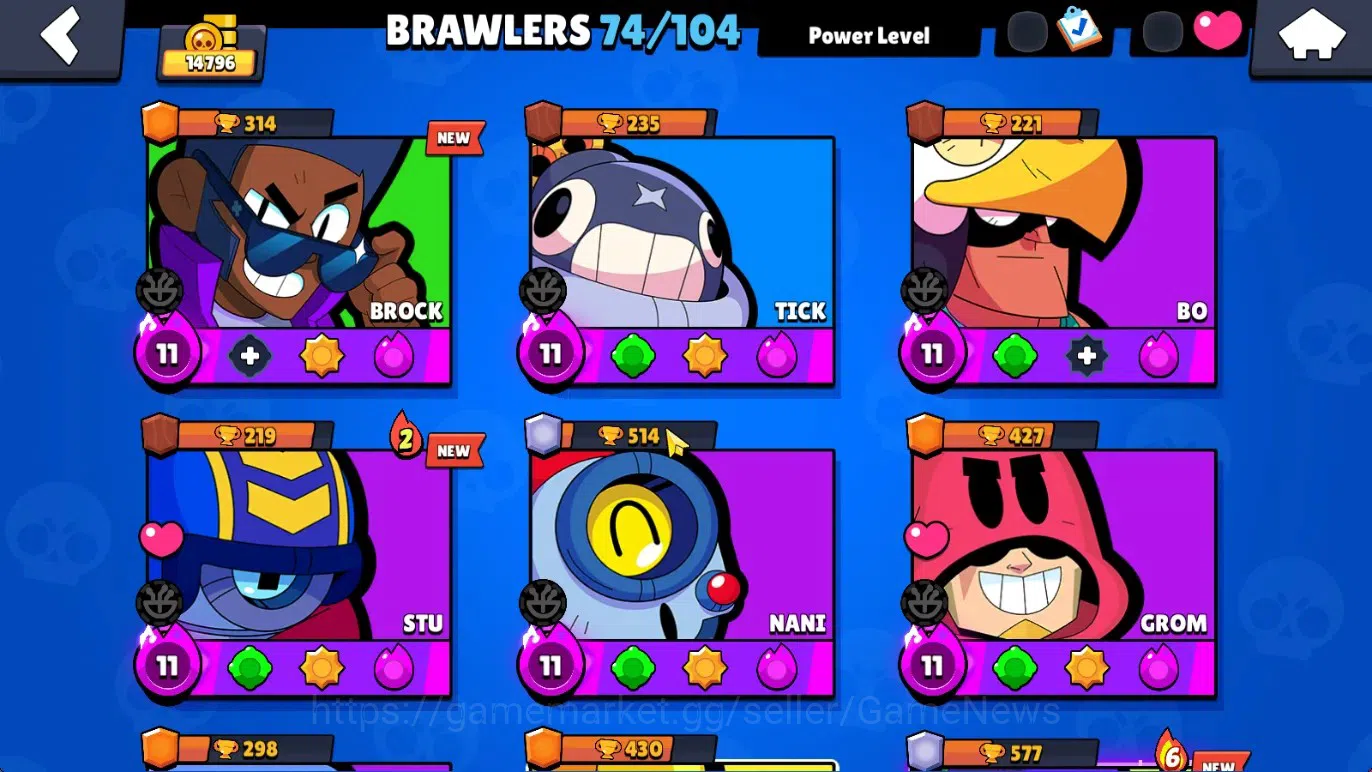 Brawl Stars Accounts 14796 Trophy|74 Brawlers 14 Max|174 Skin|2 HyperCh(Mecha Rose P,Scratcher Poco),2 Legend,10 8