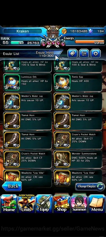 Grand Summoners Accounts Global|Rank 55|194 cc|3 Ascend+3 TW|[Shizu,Bouncin image 13