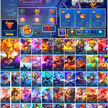 Mobile Legends: Bang Bang Accounts #4398 515 Skins | Johnson Sovereign of Realms (LEGEND) | Lesley Angelic Agent (LEGEND