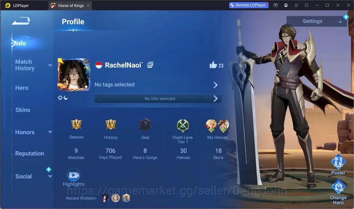 Honor of Kings Accounts Rare Skin Global|30H 18S|2 Legend|1 HonorPass|1 Epic|8 Rare, More |Check SS HOK610B 1