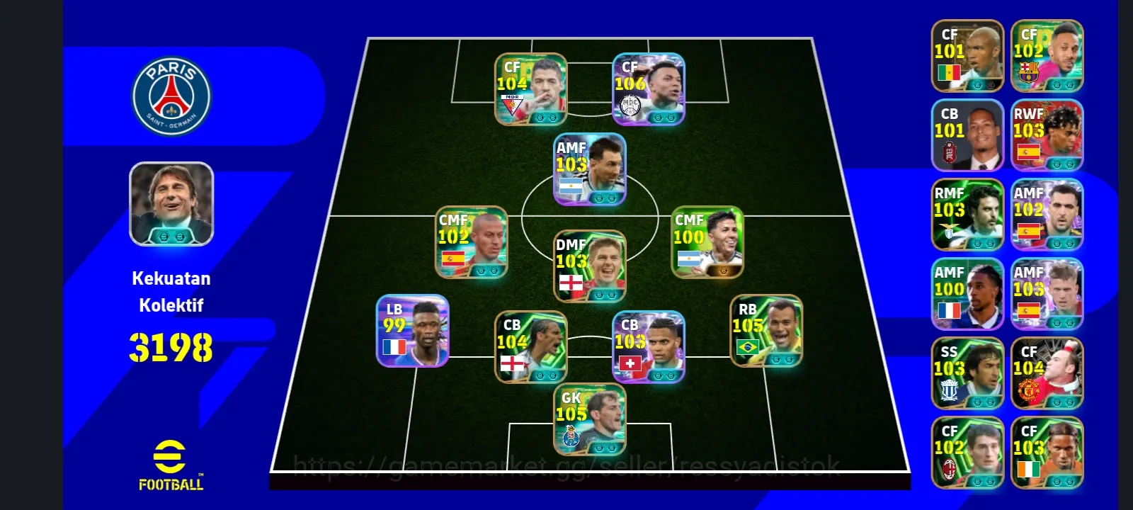 eFootball Accounts Legends & Iconic Players EFOOTBALL COLECTIV 3198+ | SHOWTIME MBAPPE,CAFU,RIO FERDINAND,L SUAREZ,S 1
