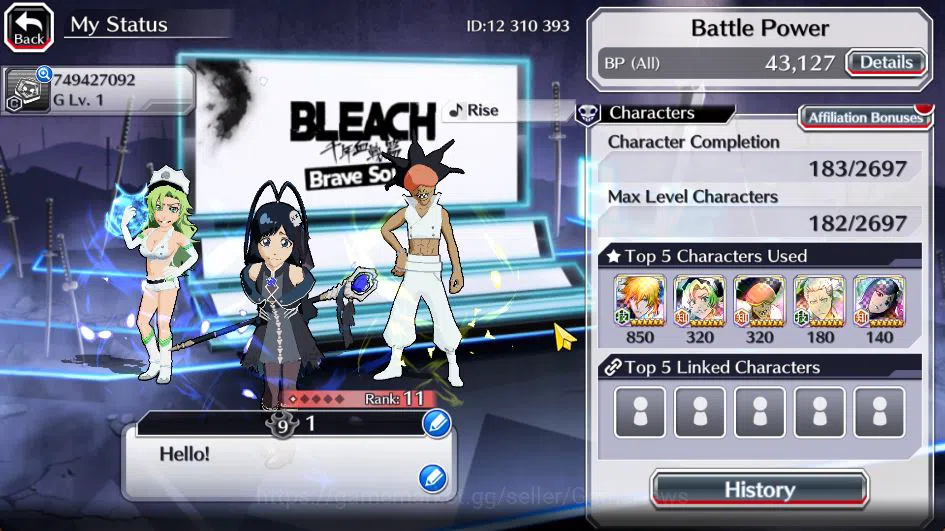 Bleach: Brave Souls Accounts Starter [GLOBAL]6K Orbs+Fresh All Story|Giselle Magic Society,NaNaNa TYBW25,Candice 3