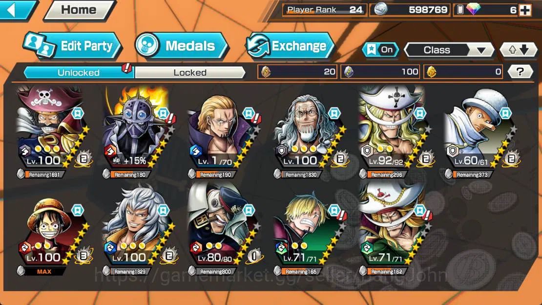 One Piece Bounty Rush Accounts Others GLOBAL| EX 2 | GP gol D roger, GP Edward new gate, First mate Silver Raileigh 2