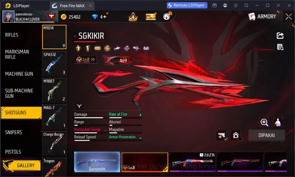 Free Fire Accounts Indonesia | Vault 84| SG Lumut| SG SGKIKIR| Katana image 11