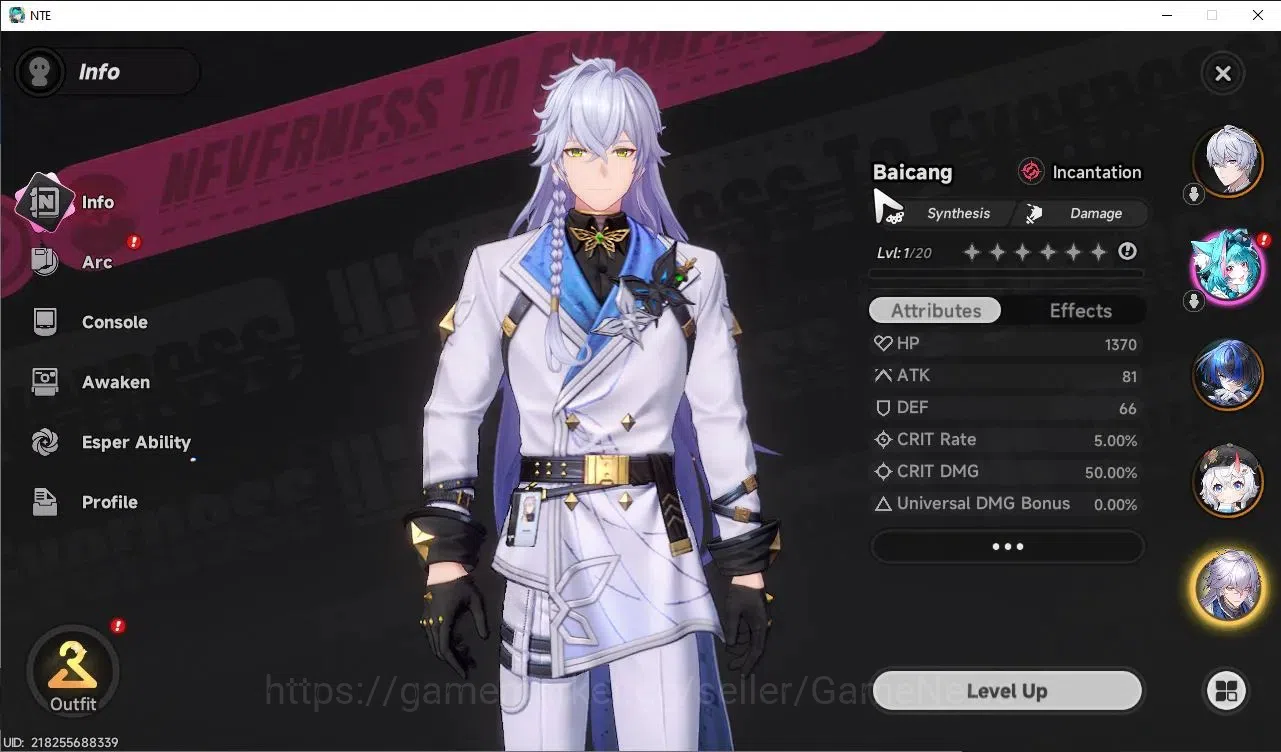Neverness to Everness Accounts Global EU|HL 3| 3 SSR Daffodill , Baicang, Sakiri |5 SR|Underboos Glider|Male MC|Log 3