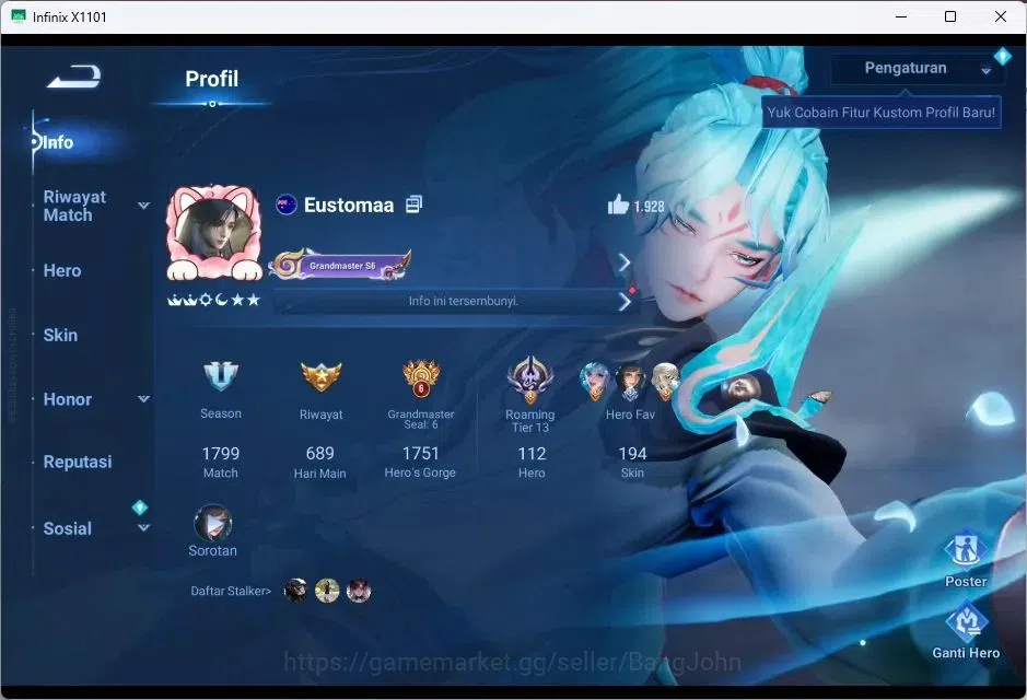 Honor of Kings Accounts GLOBAL|112HR|194SK|MYTHIC=DIAOCHANFULL|LGN=ALLAIN, image 15