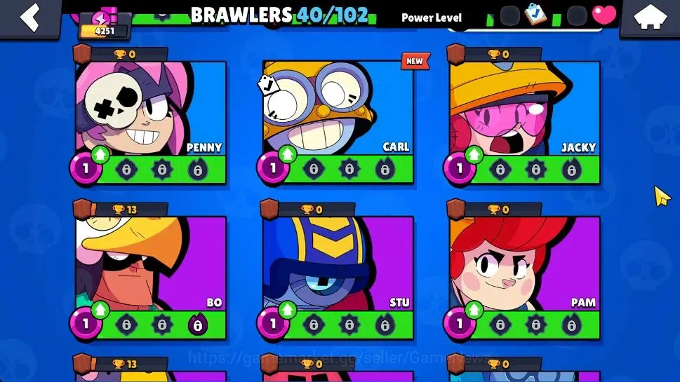 Brawl Stars Accounts 4251 Trophy|40 Brawlers 7 Max Lvl|3 Legend [Mecha Bo,Mecha Crow,Mecha Mortis]+2 Mythic+14 Epic 11