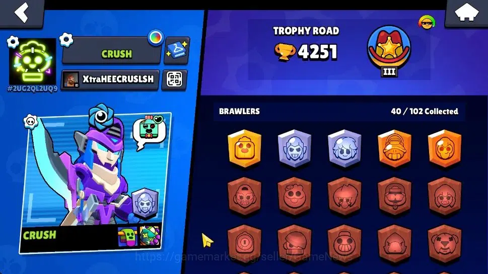 Brawl Stars Accounts 4251 Trophy|40 Brawlers 7 Max Lvl|3 Legend [Mecha Bo,Mecha Crow,Mecha Mortis]+2 Mythic+14 Epic 2