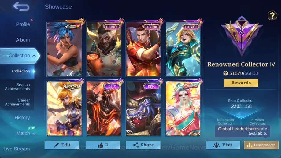 Mobile Legends: Bang Bang Accounts Collector Hero 133|Skin 230|Ex Glory 52|KOF Karina,Luckybox(Eudora,Chou,Roger),Create Luo 1