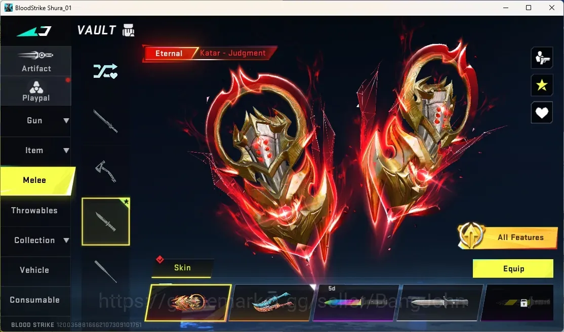 Blood Strike Accounts Others ASIA | Eternal Melee:Katar-Judgment|Eternal Gun:MP7-Tidesong Lv2|Ultra Melee:Dual Blades-Frozen 1