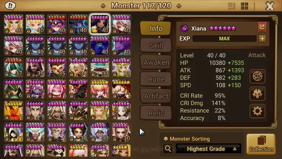 Summoners War: Sky Arena Accounts End-Game GLOBAL Lv100|2 LD[Xiana,Eludia]|55 Total NB5[Leo,Shi Hou,Oliver,Etc]+105 10