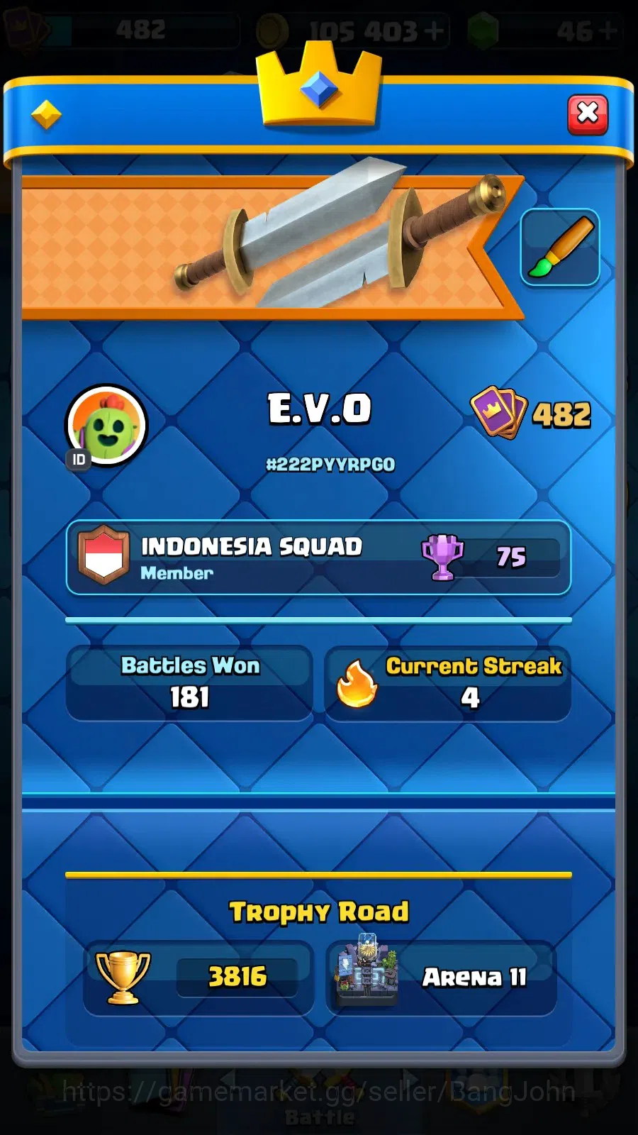 Clash Royale Accounts CL 482|KTL 9|Trophy 3816|1 Hero|5 Evo|Cards 59|Che image 13