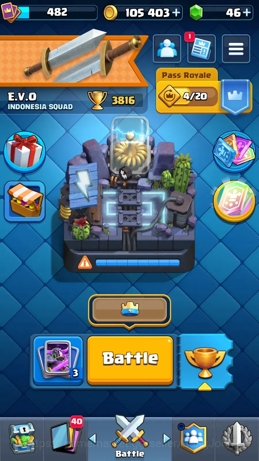 Clash Royale Accounts CL 482|KTL 9|Trophy 3816|1 Hero|5 Evo|Cards 59|Che image 14
